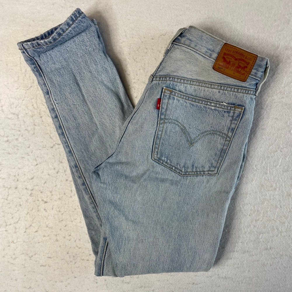 Levi's 501 S Jeans Women 28 Light Blue Skinny High‎ Rise Button Fly Denim